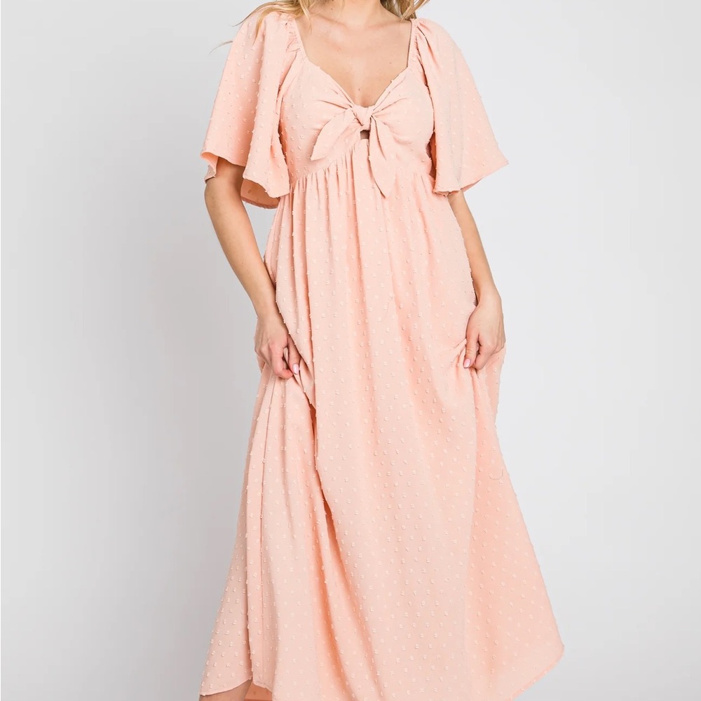 Peach Swiss dot Maxi Dress